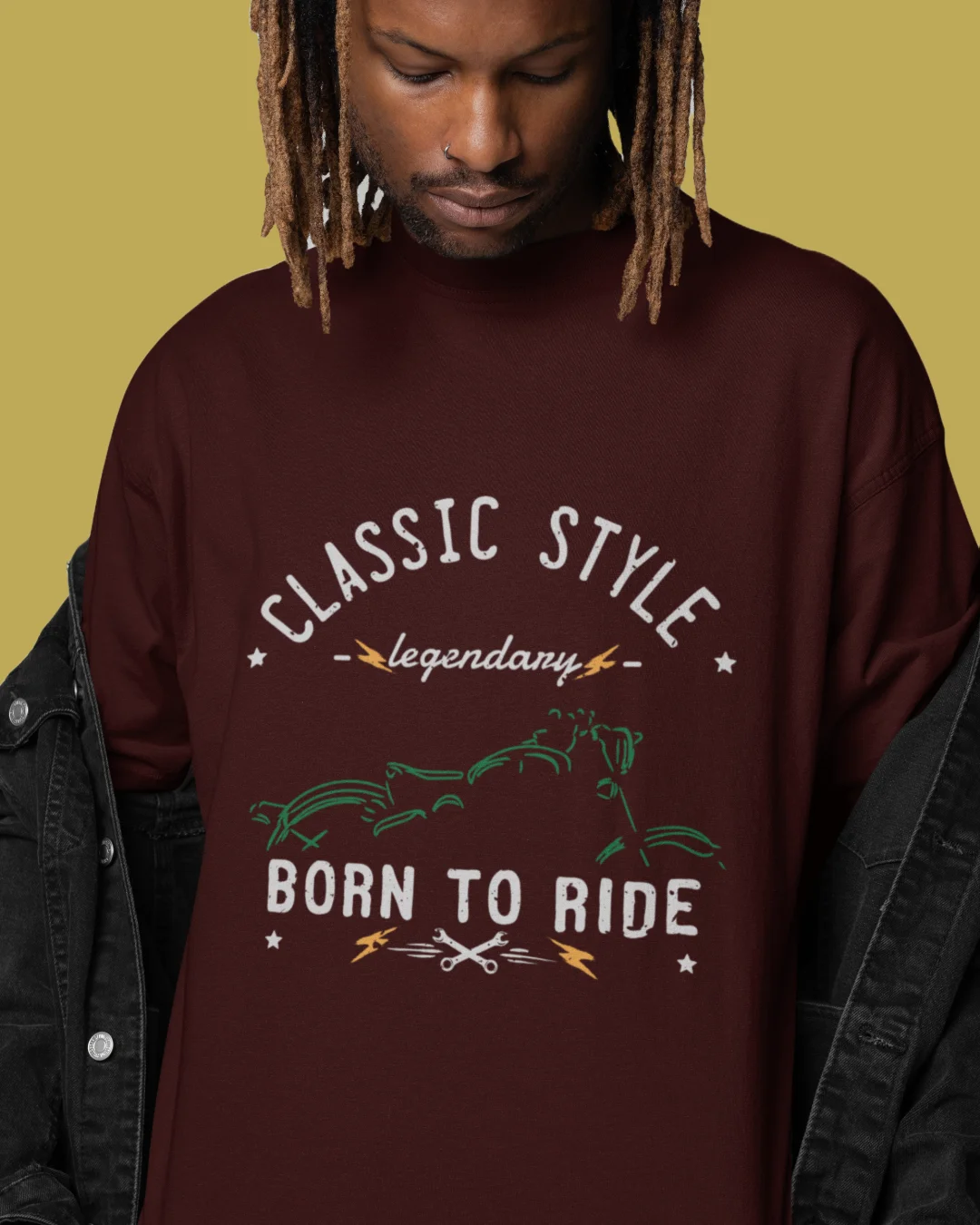 Oversized Printed Tee - Born To Ride